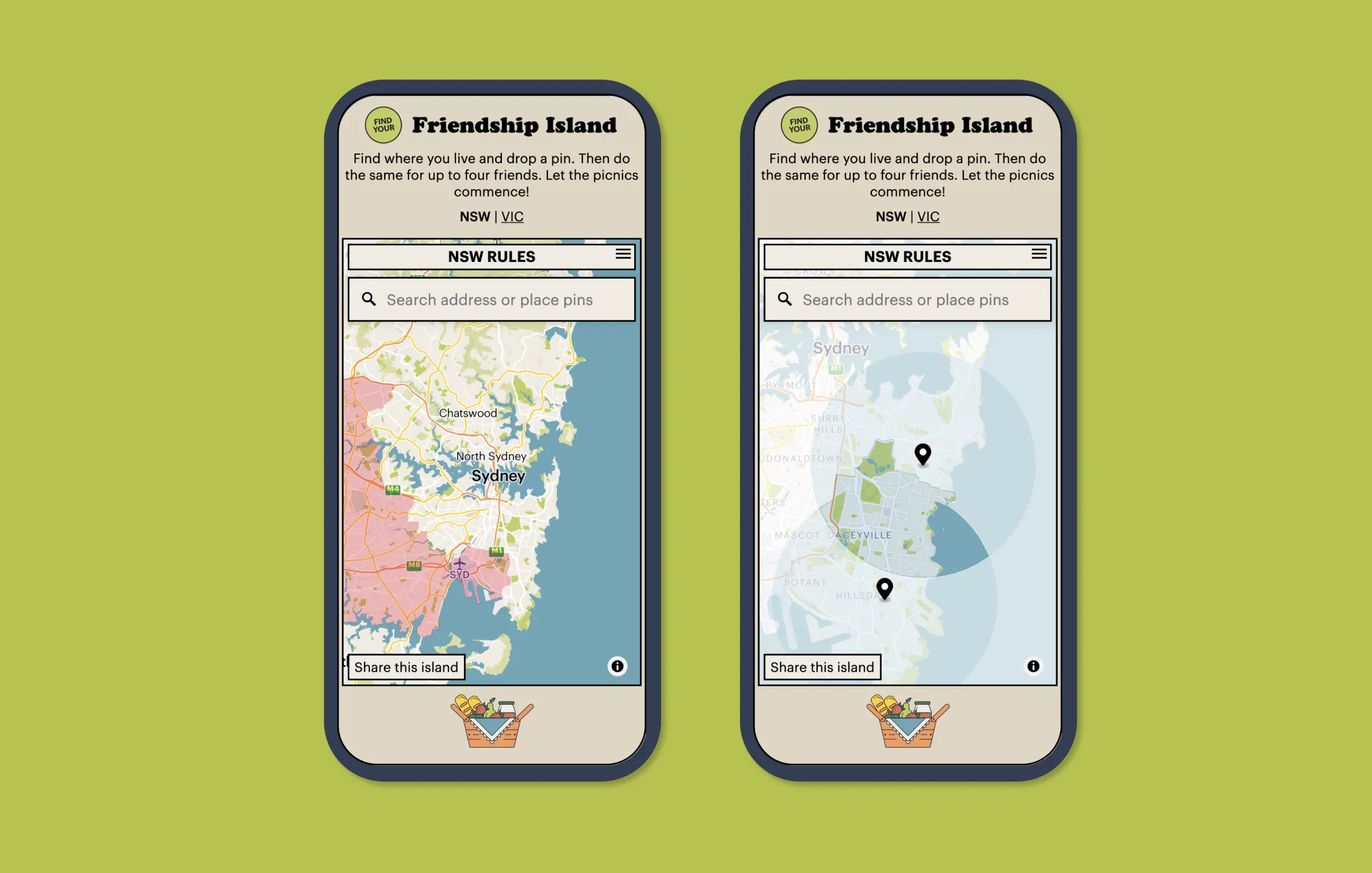 The Friendship Island interactive map on mobile screens