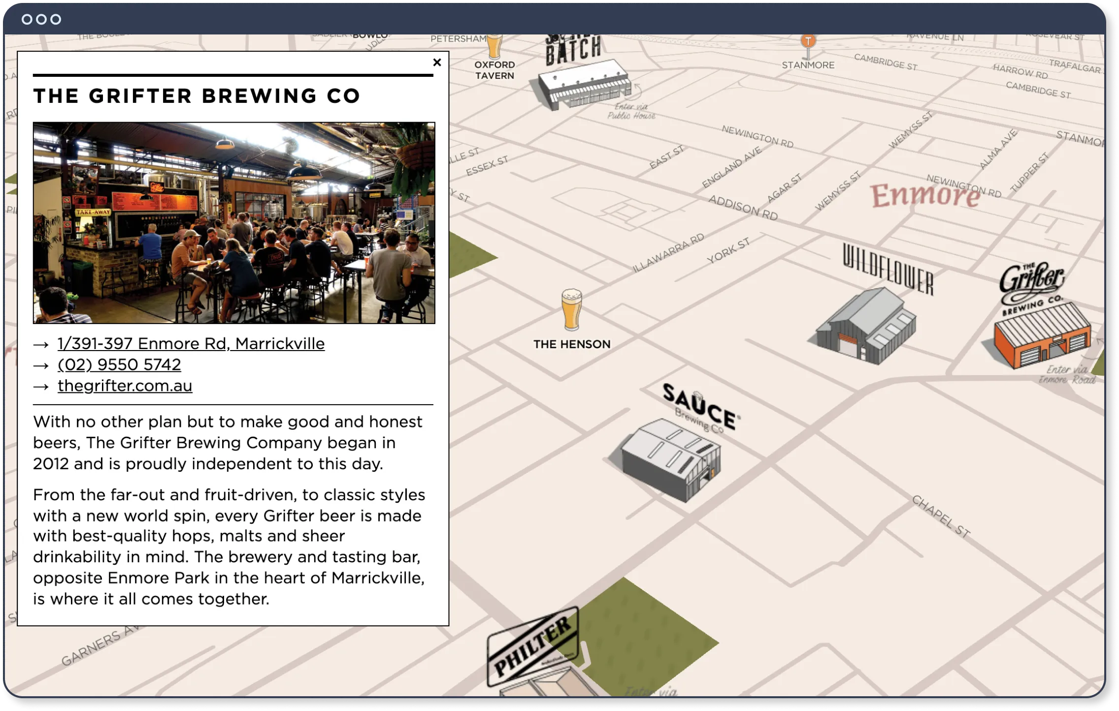 The Inner West Ale Trail interactive map on desktop