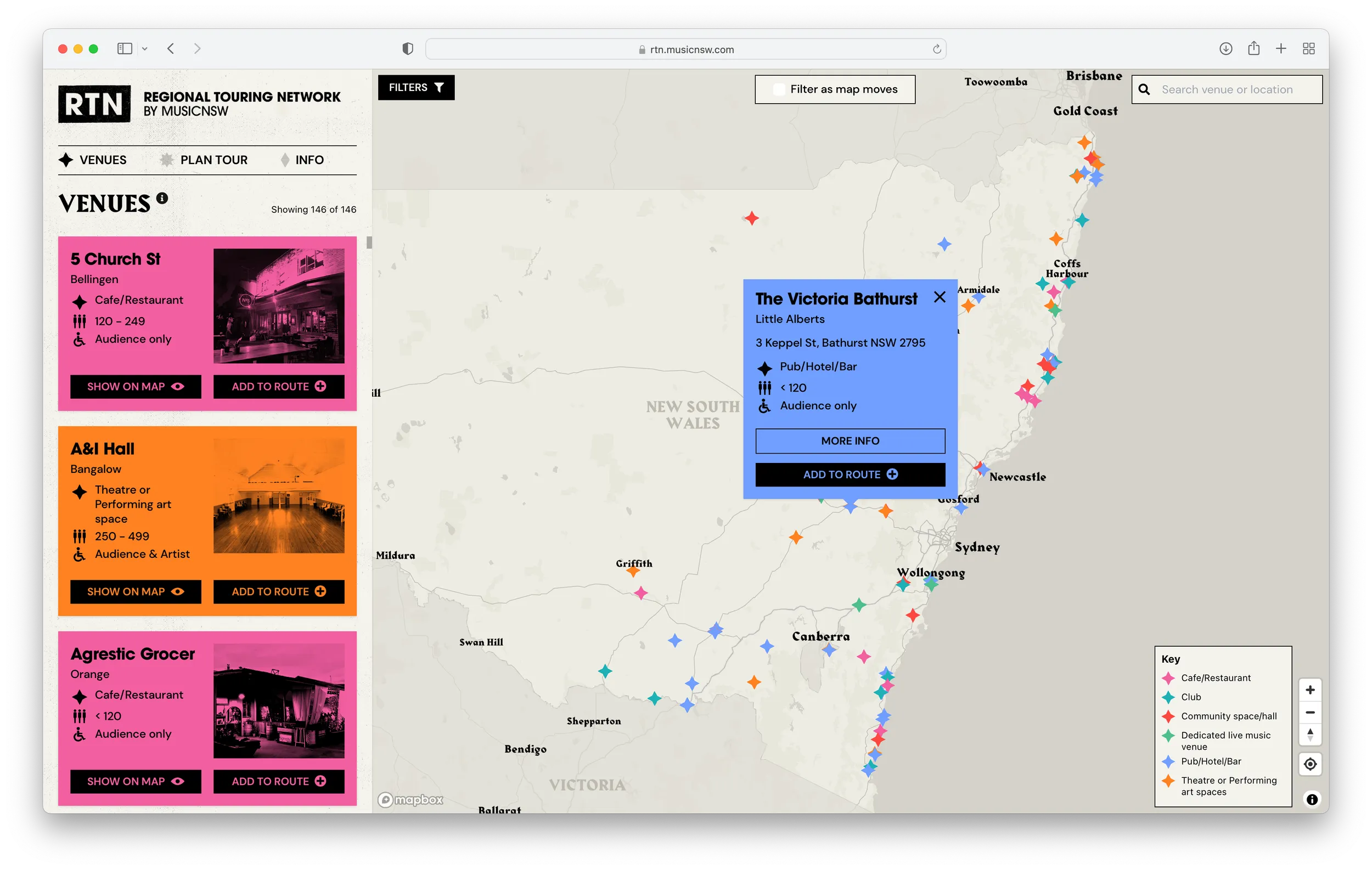The Regional Touring Network app on a purple background