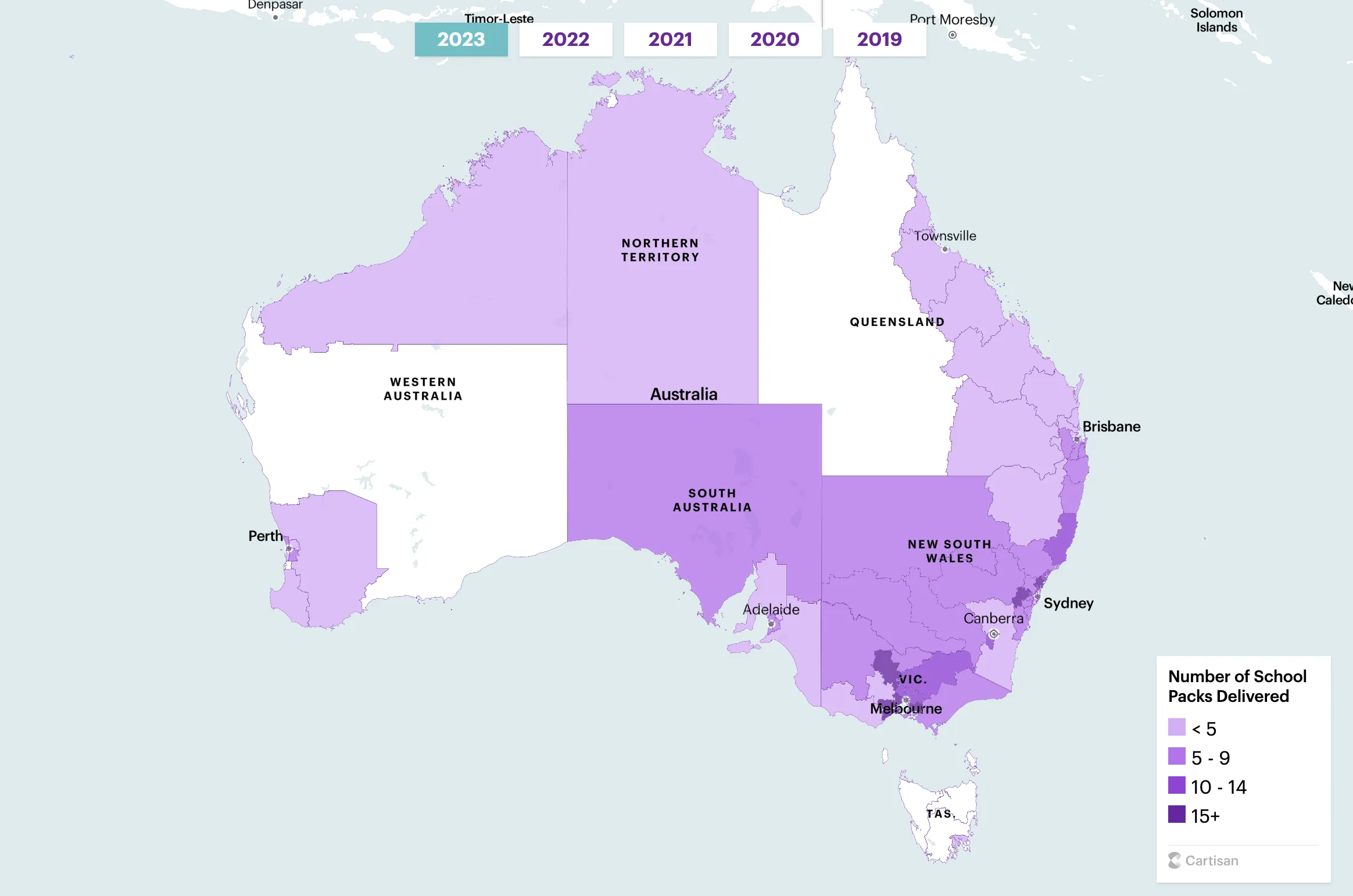 The Wear It Purple interactive map of Australia showing the reach of the school resources program